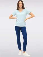 Classic Textured Smocked V-Neck Short Sleeve Top by GWV