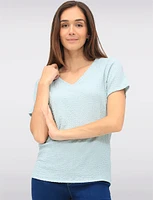 Classic Textured Smocked V-Neck Short Sleeve Top by GWV
