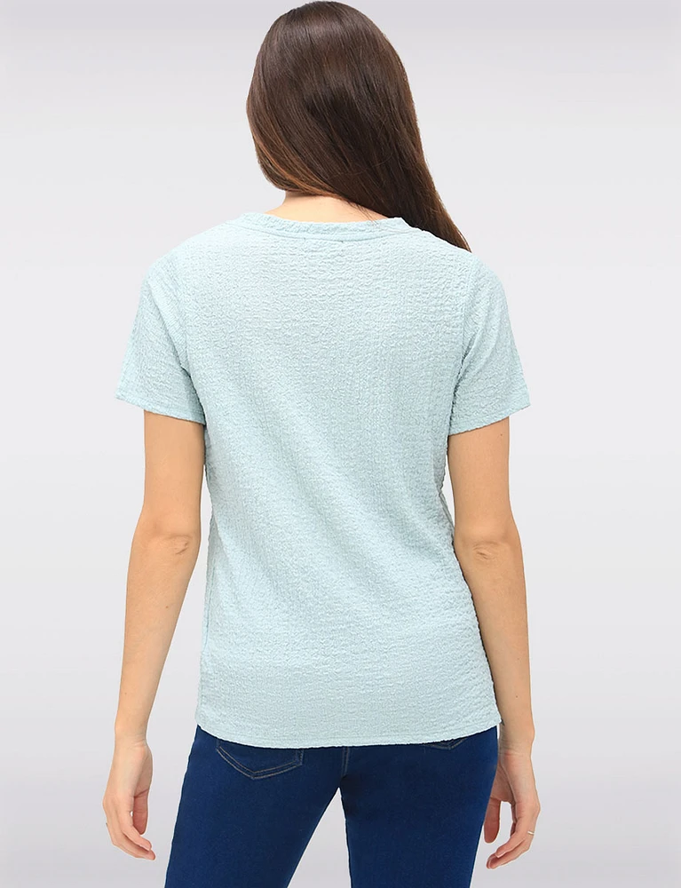 Classic Textured Smocked V-Neck Short Sleeve Top by GWV