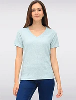 Classic Textured Smocked V-Neck Short Sleeve Top by GWV