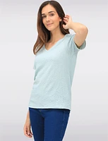 Classic Textured Smocked V-Neck Short Sleeve Top by GWV