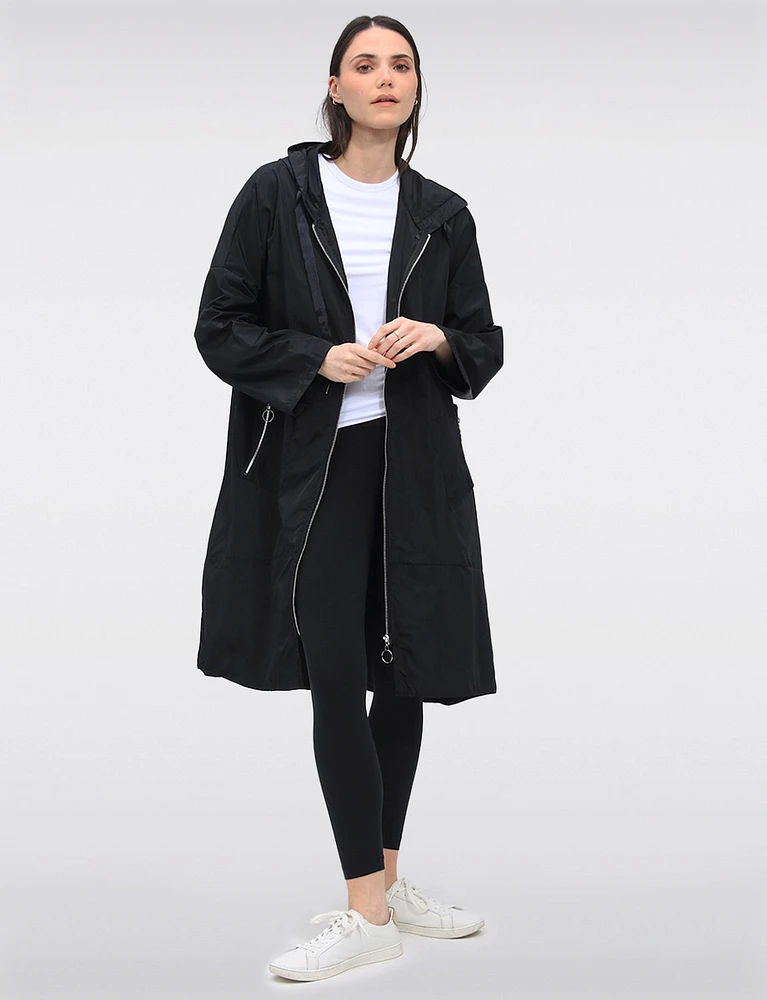 Chic Lightweight Hooded Long Oversized Windshell Jacket by Froccella