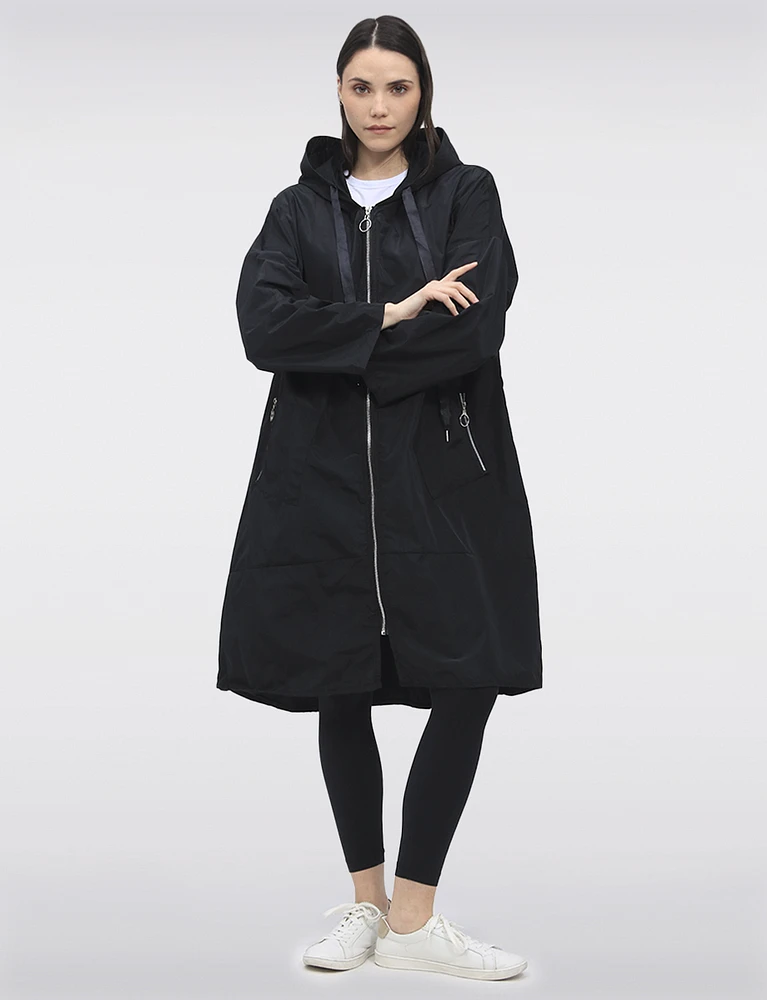 Chic Lightweight Hooded Long Oversized Windshell Jacket by Froccella