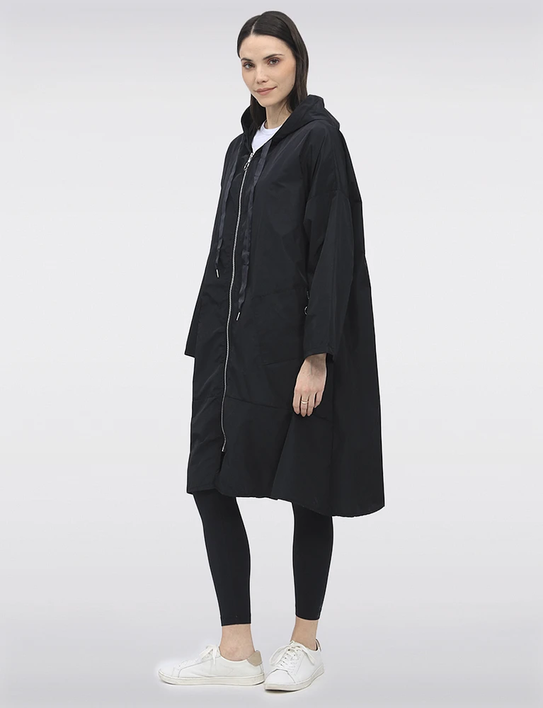Chic Lightweight Hooded Long Oversized Windshell Jacket by Froccella