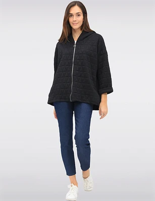 Cozy Diamond Quilted Zip-Front Long-Sleeve Hoodie by Froccella