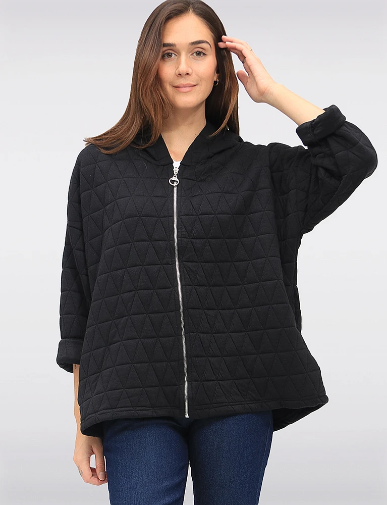 Cozy Diamond Quilted Zip-Front Long-Sleeve Hoodie by Froccella