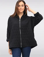 Cozy Diamond Quilted Zip-Front Long-Sleeve Hoodie by Froccella