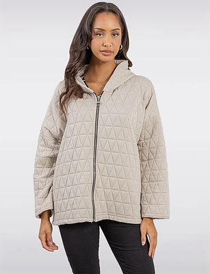 Cozy Diamond Quilted Zip-Front Long-Sleeve Hoodie by Froccella