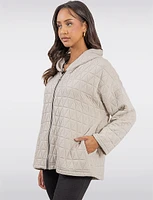 Cozy Diamond Quilted Zip-Front Long-Sleeve Hoodie by Froccella