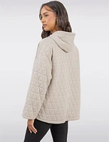 Cozy Diamond Quilted Zip-Front Long-Sleeve Hoodie by Froccella