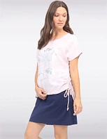 Foil Flower Print Cotton-Blend Drawstring Side Short Sleeve Top by Froccella