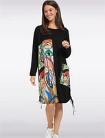 Cotton Blend Knit Dress Long Sleeves Ruched Details Abstract Print by Froccella