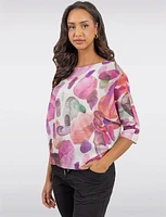 Elegant 3/4 Sleeve Boatneck Knit Top with a Trendy Printed Design by Froccella