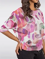 Elegant 3/4 Sleeve Boatneck Knit Top with a Trendy Printed Design by Froccella