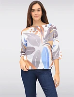 Abstract Floral Print Long Dolman Sleeve Boatneck Knit Top by Froccella