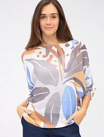 Abstract Floral Print Long Dolman Sleeve Boatneck Knit Top by Froccella