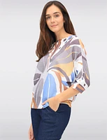 Abstract Floral Print Long Dolman Sleeve Boatneck Knit Top by Froccella