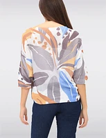 Abstract Floral Print Long Dolman Sleeve Boatneck Knit Top by Froccella