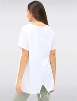 Linen Blend Short Sleeve Bicycle Rhinestones Design and Lace Top By Froccella