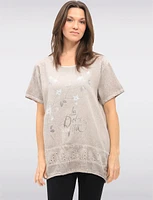 Cotton-Linen Metallic Floral Top with Lace & Adjustable Drawstrings by Froccella