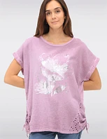 Cotton-Linen Floral Embroidered Top with Adjustable Drawstrings by Froccella