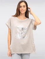 Cotton-Linen Floral Embroidered Top with Adjustable Drawstrings by Froccella