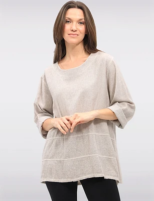 Light Linen Blend Three-quarter Sleeve Horizontal Stitch Detail Top by Froccella