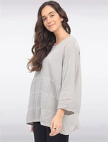Light Linen Blend Three-quarter Sleeve Horizontal Stitch Detail Top by Froccella