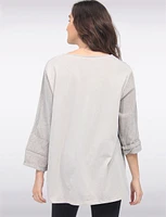 Light Linen Blend Three-quarter Sleeve Horizontal Stitch Detail Top by Froccella