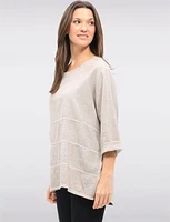 Light Linen Blend Three-quarter Sleeve Horizontal Stitch Detail Top by Froccella