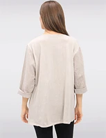 Light Linen Blend Three-quarter Sleeve Horizontal Stitch Detail Top by Froccella