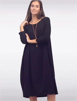 Chic Long Cotton Dress with Necklace and Three-Quarter Sleeves by Froccella