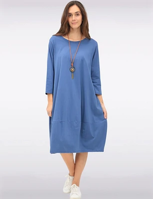 Chic Long Cotton Dress with Necklace and Three-Quarter Sleeves by Froccella