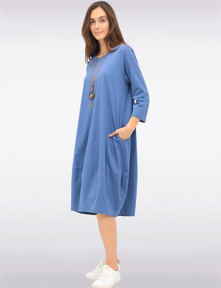 Chic Long Cotton Dress with Necklace and Three-Quarter Sleeves by Froccella