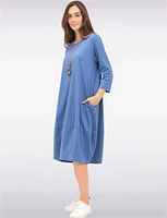 Chic Long Cotton Dress with Necklace and Three-Quarter Sleeves by Froccella