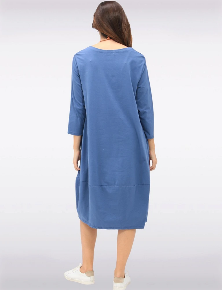 Chic Long Cotton Dress with Necklace and Three-Quarter Sleeves by Froccella