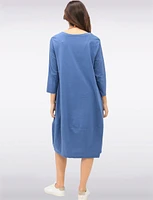Chic Long Cotton Dress with Necklace and Three-Quarter Sleeves by Froccella