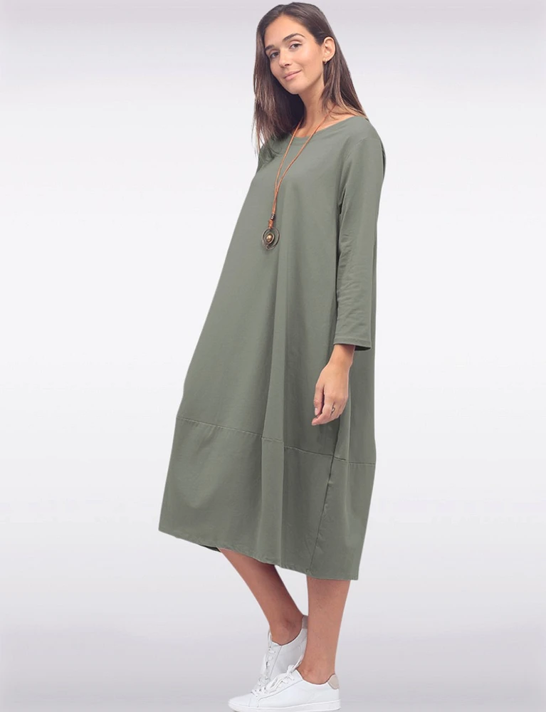 Chic Long Cotton Dress with Necklace and Three-Quarter Sleeves by Froccella