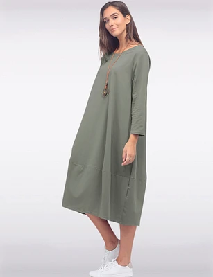 Chic Long Cotton Dress with Necklace and Three-Quarter Sleeves by Froccella
