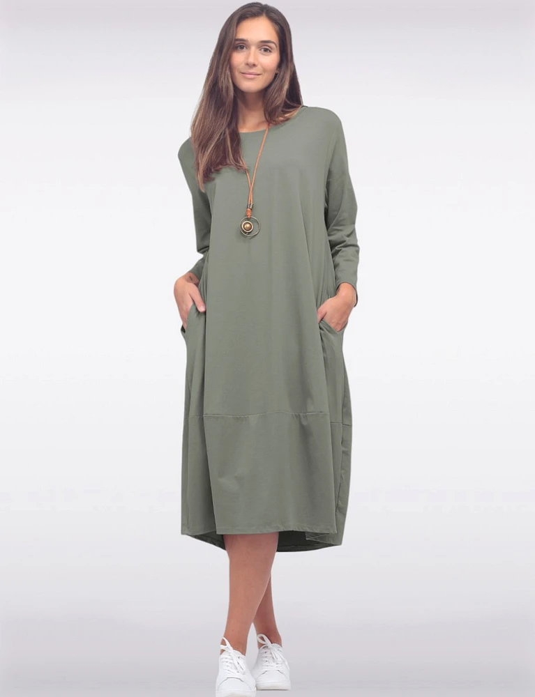 Chic Long Cotton Dress with Necklace and Three-Quarter Sleeves by Froccella