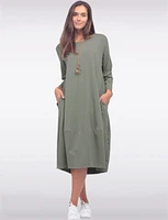 Chic Long Cotton Dress with Necklace and Three-Quarter Sleeves by Froccella