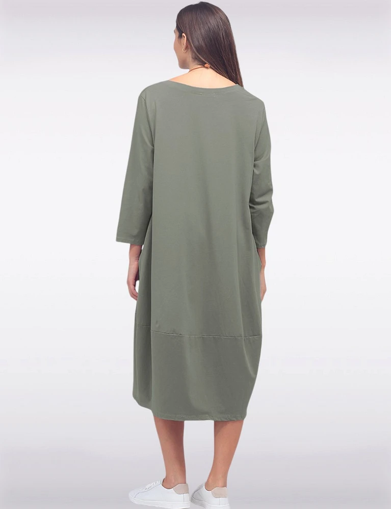 Chic Long Cotton Dress with Necklace and Three-Quarter Sleeves by Froccella