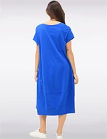 Short Sleeve Soft Cotton Round Neck Long Dress with Necklace by Froccella