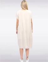 Short Sleeve Soft Cotton Round Neck Long Dress with Necklace by Froccella