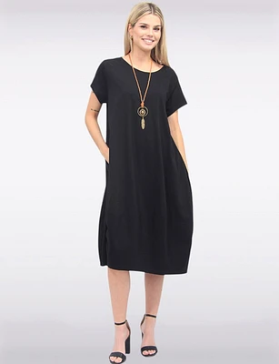 Short Sleeve Soft Cotton Round Neck Long Dress with Necklace by Froccella