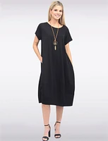 Short Sleeve Soft Cotton Round Neck Long Dress with Necklace by Froccella