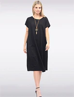Short Sleeve Soft Cotton Round Neck Long Dress with Necklace by Froccella