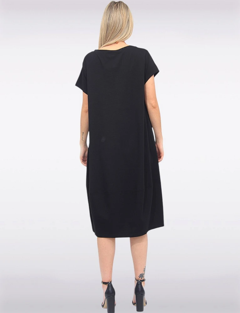 Short Sleeve Soft Cotton Round Neck Long Dress with Necklace by Froccella