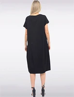 Short Sleeve Soft Cotton Round Neck Long Dress with Necklace by Froccella