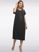 Short Sleeve Soft Cotton Round Neck Long Dress with Necklace by Froccella